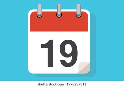 Día Diecinueve. Calendario simple con fecha 19. Ilustración vectorial de icono de calendario plano. icono de calendario día plano 19. Ilustración vectorial. Icono de línea de calendario