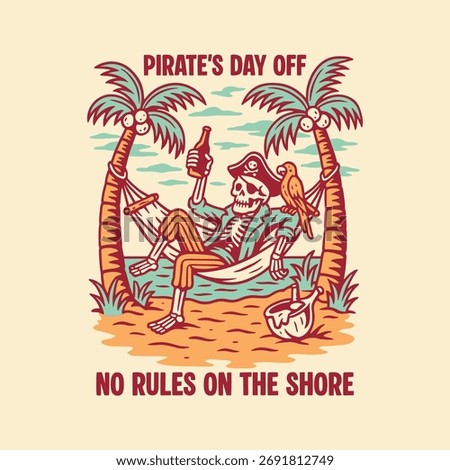 Pirate’s Day Off – Skeleton Beach Relax Illustration