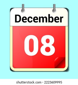 day on the calendar, vector image format, December 8