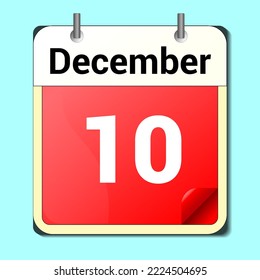 day on the calendar, vector image format, December 10