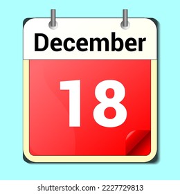 day on the calendar, vector image format, December 18