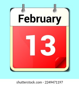 day on the calendar, vector image format, February 13