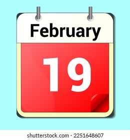 Tag auf dem Kalender, Vektorformat, 19. Februar