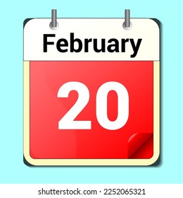 Tag auf dem Kalender, Vektorformat, 20. Februar