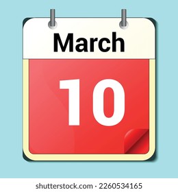 day on the calendar, vector image format, March 10