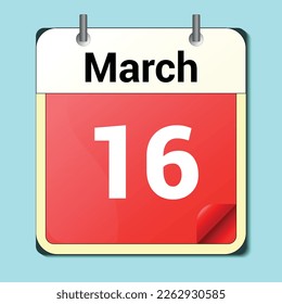 día en el calendario, formato de imagen vectorial, 16 de marzo