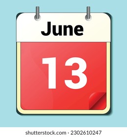 day on the calendar, vector image format, June 13