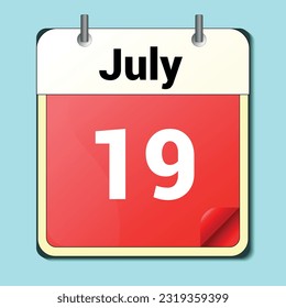day on the calendar, vector image format, July 19