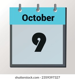 day on the calendar, vector image format, October 9