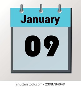 day on the calendar, vector image format, January 09