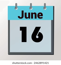 day on the calendar, vector image format, June 16