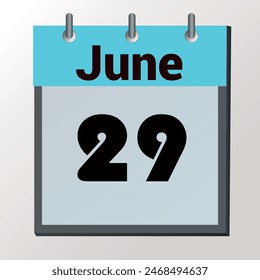 day on the calendar, vector image format, June 29