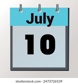 día en el calendario, formato de Imagen de Vector, 10 de julio