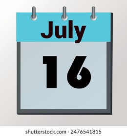 day on the calendar, vector image format, July 16