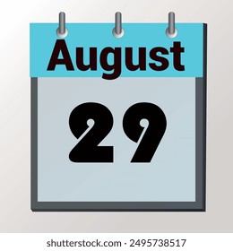 day on the calendar, vector image format, August 29