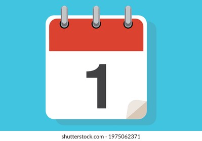 Day one. Simple calendar with date 1.Flat calendar icon vector illustration. calendar icon flat day 1. Vector illustration. Calendar lined icon