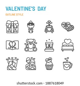 Valentine’s Day in outline icon and symbol set
