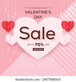 Valentine’s Day Paper Craft Store Discount Promotion With White Heart Shape Space in Middle 