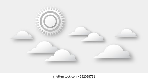 Day with paper craft sun and cloud . Paper cut style. Origami vector illustration