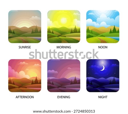 Day parts. different daily time outdoor environment. vector templates