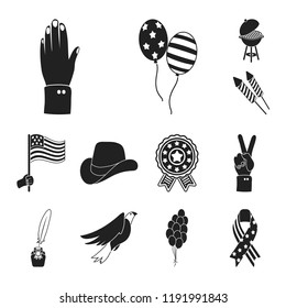 Day of Patriot, holiday black icons in set collection for design. American tradition vector symbol stock web illustration.