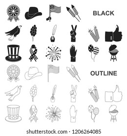 Day of Patriot, holiday black icons in set collection for design. American tradition vector symbol stock web illustration.