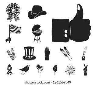 Day of Patriot, holiday black icons in set collection for design. American tradition vector symbol stock web illustration.