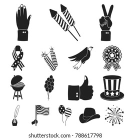 Day of Patriot, holiday black icons in set collection for design. American tradition vector symbol stock web illustration.