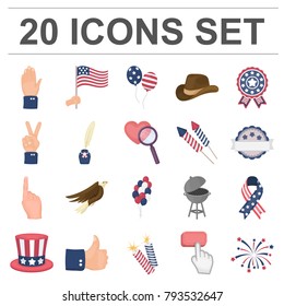 Day of Patriot, holiday cartoon icons in set collection for design. American tradition vector symbol stock web illustration.