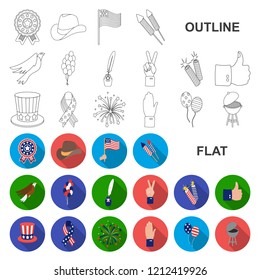 Day of Patriot, holiday flat icons in set collection for design. American tradition vector symbol stock web illustration.