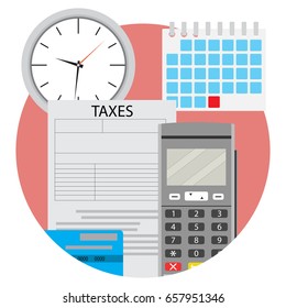 Day of payment taxes icon app flat. Taxation and tax day, payday deadline, vector illustration