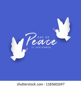 Day of peace background. vector illustration symbol with pigeon bird paper cut style.