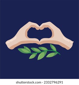Day of peace, hands folded with heart and olive branch