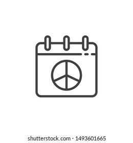 Day of peace line icon. linear style sign for mobile concept and web design. Calendar page with peace day outline vector icon. Pacifism symbol, logo illustration. Vector graphics