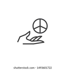 Day of peace line icon. linear style sign for mobile concept and web design. Hand with peace sign outline vector icon. Symbol, logo illustration. Vector graphics