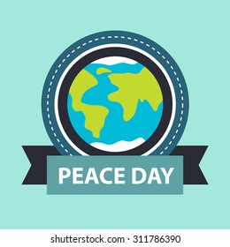 Day of Peace vector concept. Circle emblem with flat style ribbon.