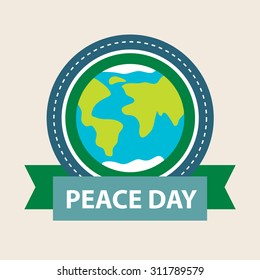 Day of Peace vector concept. Circle emblem with flat style ribbon.