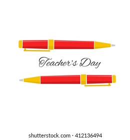 Teacher??s day. Pen and text. Vector 