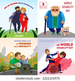 Day persons disabilities banner set. Cartoon illustration of day persons disabilities vector banner set for web design