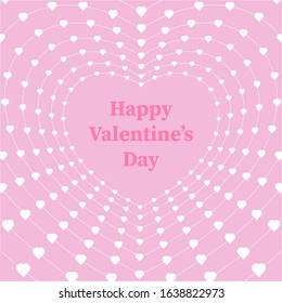 Valentine’s day pink background with path of hearts, white hearts and lettering in the hole. Design for banners, cards and wedding invitation