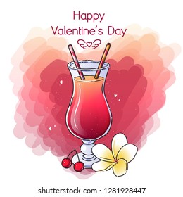 Valentine’s Day pink cocktail background. Vector illustration for menu, invitation or card