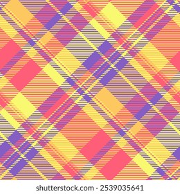 Day plaid seamless pattern, costume texture fabric textile. Manufacturing check background vector tartan in red and violet colors palette.