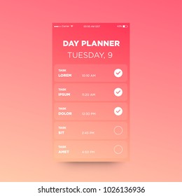 Day Planner App UX UI Design with List of Things To Do and Time 