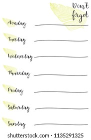 Day planner printable page. Vector organizer template.