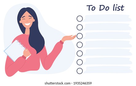 Day planning, to do list, time management. Flat vector illustration on a white background.