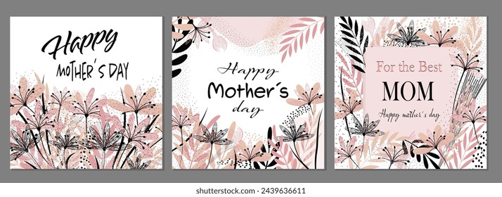 Mother´s day postcard with pink and black flowers