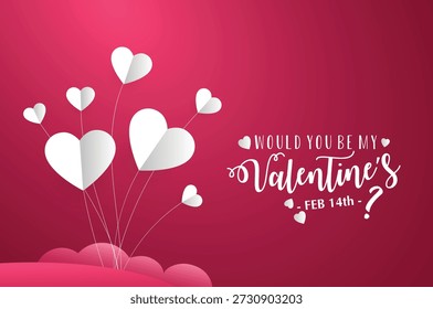 Valentinstag-Poster mit "Würdest du mein Valentinstag sein" Text mit herzförmigen Liebesblättern