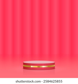 Valentine’s Day product display podium with a soft pink aesthetic. A luxurious cylindrical stage pedestal, ideal for showcasing romantic gifts, cosmetic products, and elegant branding materials. 