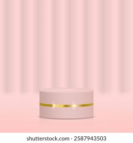 Valentine’s Day product display podium with a soft pink aesthetic. A luxurious cylindrical stage pedestal, ideal for showcasing romantic gifts, cosmetic products, and elegant branding materials. 