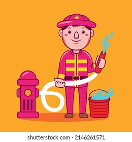 
DAY of the professional firefighter with hose in uniform next to a fire hydrant
